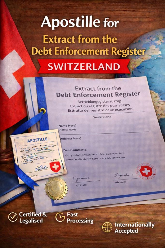 Apostille for Extract from the Debt Enforcement Register Switzerland