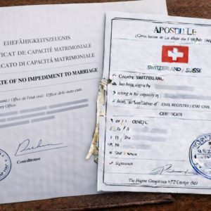 Apostille for Certificate of No Impediment to Marriage Switzerland
