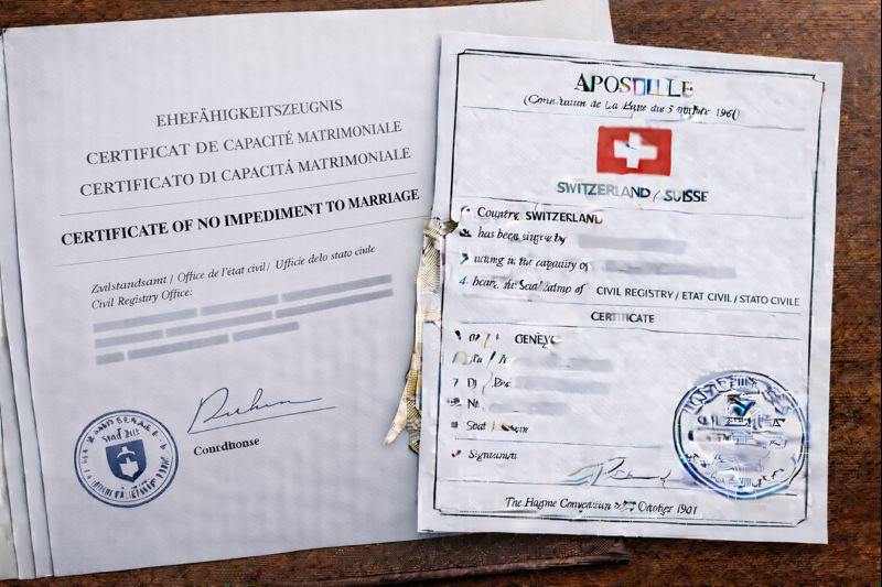Apostille for Certificate of No Impediment to Marriage Switzerland