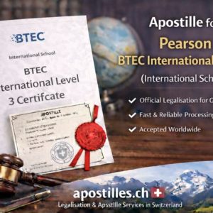 Apostille for Pearson BTEC International Level 3
