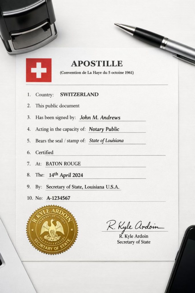 Swiss Apostille from Baton Rouge
