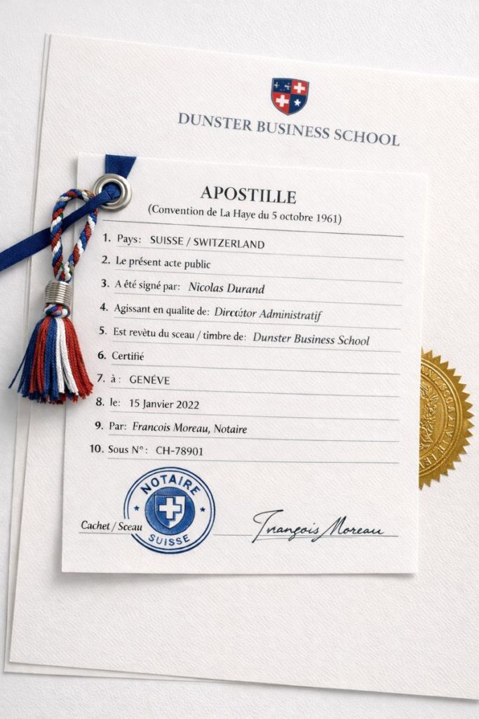 apostille for Dunster Business School documents