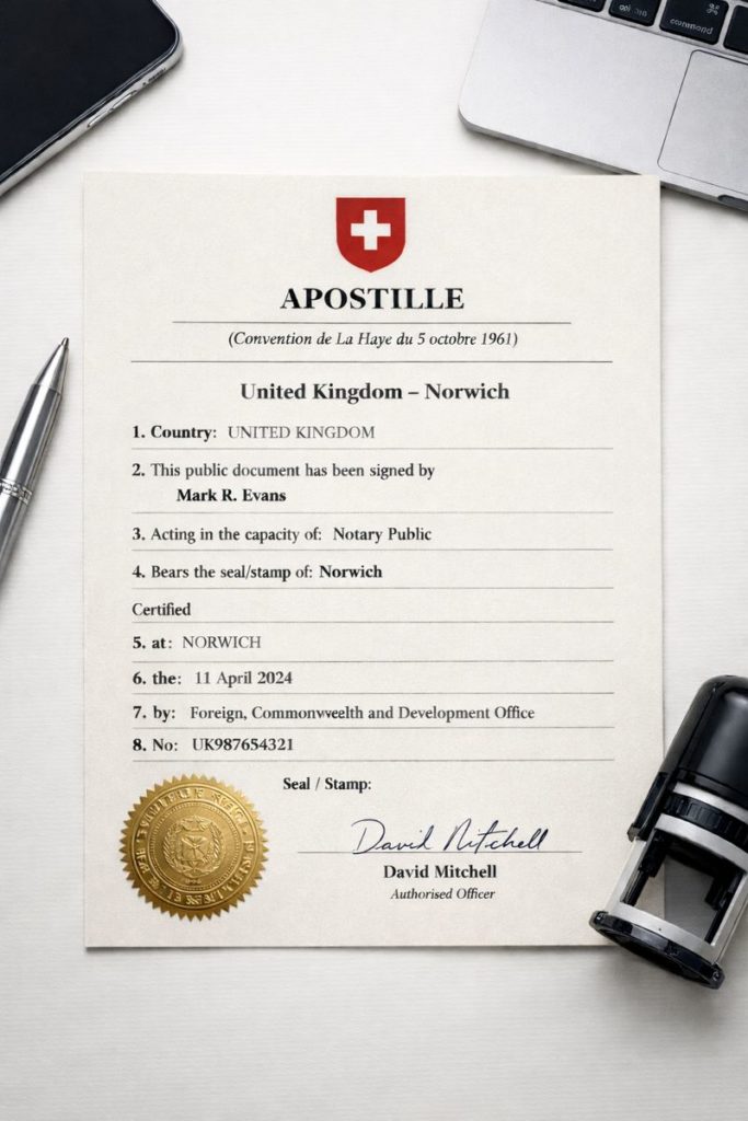 Swiss apostille from Norwich