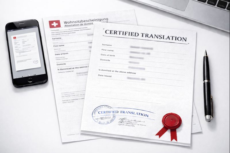 Swiss certificate of residence certified translation