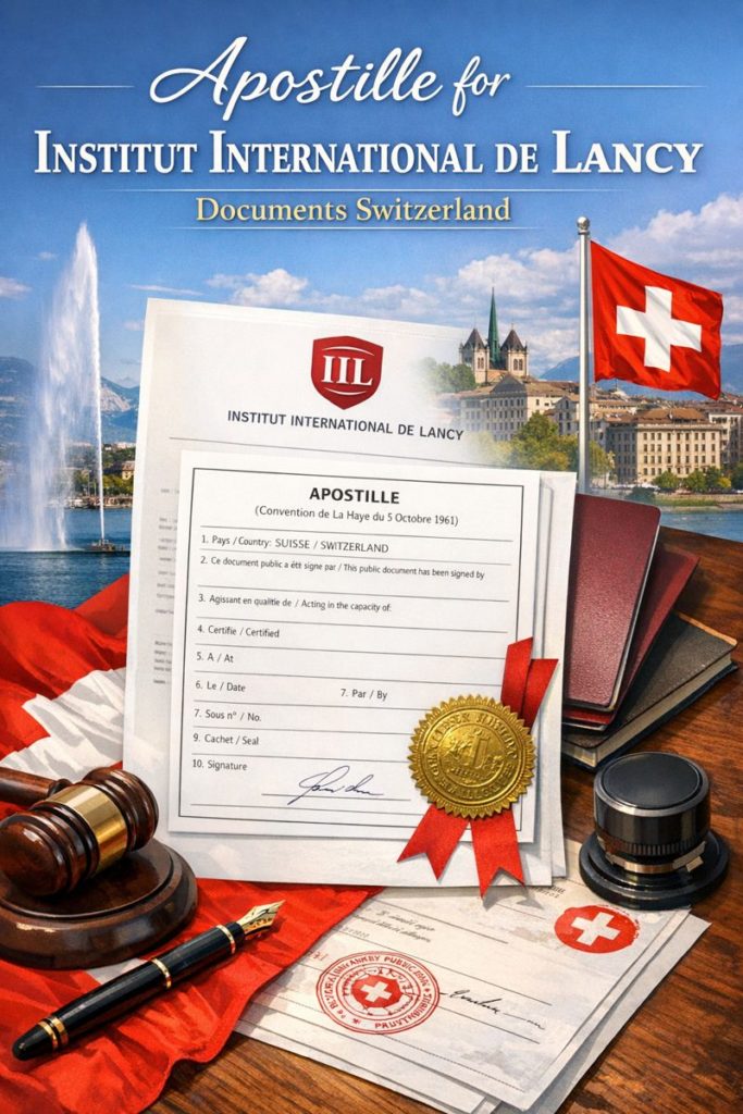 Can you please create an image for: Apostille for Institut International de Lancy Documents Switzerland